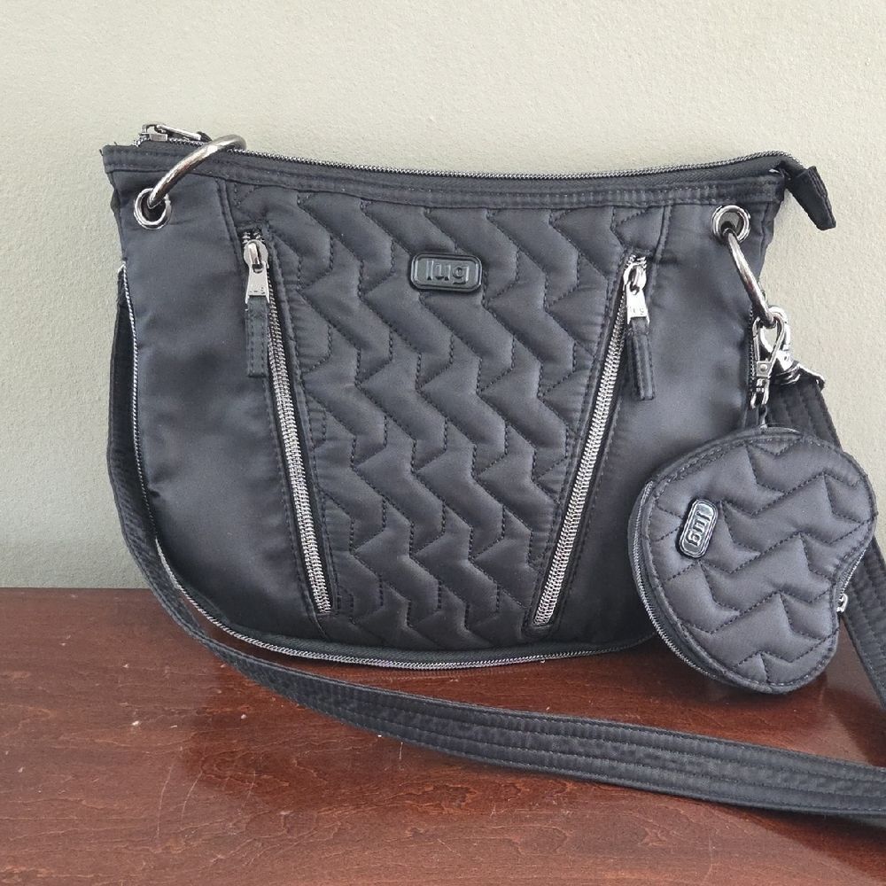 Lug Quilted Black Crossbody Bag with Coin Pouch